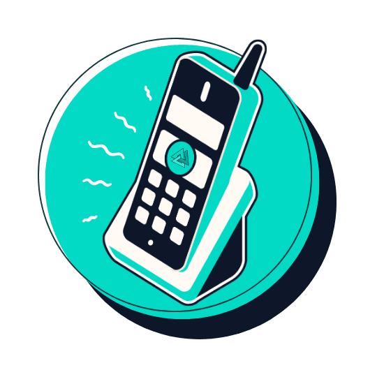 An illustration of a home phone on a stand in a circle